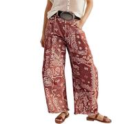 Munweiyu Style africain Pantalon d'été pour femme Pantalon en jean ethnique Y2K Streetwear Motif floral Pantalon de plage Taille haute Jambe large Pantalon de loisirs Poche Jeans Jambes larges Jeans