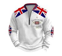 Munweiyu United Kingdom Pull de sport pour homme Demi-fermeture éclair Pull Union Jack Sweat-shirt à manches longues Patriotique T-shirt de sport demi-fermeture éclair T-shirt de fitness Drapeau du