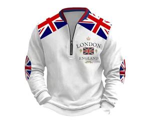 Munweiyu United Kingdom Pull de sport pour homme Demi-fermeture éclair Pull Union Jack Sweat-shirt à manches longues Patriotique T-shirt de sport demi-fermeture éclair T-shirt de fitness Drapeau du