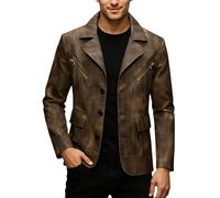 Munweiyu Veste en cuir pour homme - Coupe ajustée - Style coréen - Blazer en cuir - Veste mi-saison vintage - Veste de moto bomber élégante - Veste de moto classique, marron, L