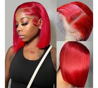 Munx Bob Wig HD Perruque de cheveux humains avec dentelle frontale pour femme noire - Nœuds décolorés, densité 180 %, pré-épilée, sans colle, coupe au carré court avec cheveux de bébé - Rouge, 40,6 cm