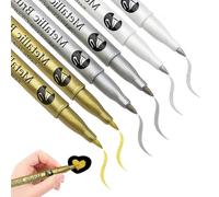 MUNZE Blancs Stylo Feutre Or Et Argent 6 Pièces, Vitre, Bois, Textile, Album Photo Feutre Peinture Acrylique Pointe Fine Permanent Doré,Pointe 1-5Mm.