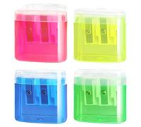 MUNZE Taille Crayon Avec Réservoir, 4 Pièces, Rouge Jaune Bleu Vert, Manuel 2 Trous, 4Cm Longueur X 3.5Cm Largeur X 2Cm Hauteur, Pour Enfants École Bureau