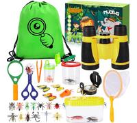 MUOIVG 27 Pièces Ensemble Explorateur Extérieur Jouets, Kit Exploration, Jumelles Aventurier pour Enfants avec Pince à épiler Attrape-Insectes Boussole Loupe