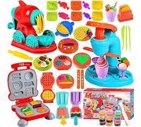 MUOIVG 51 pièces Pâte À Modeler pour Enfants, Accessoires pour Créer des Hamburgers et des Pizza, Outils de Pâte À Modeler, avec 12 Pots