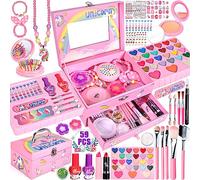 MUOIVG 59PCS Maquillage Enfant Fille, Maquillage Enfant Jouet Filles, Kit de Maquillage Enfant Fille,Cadeau de Noël Anniversaire Jouet pour Princesse Fille 5 6 7 8 9 10-12 Ans,Non Toxique Lavable