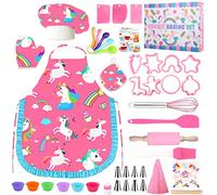MUOIVG Ensemble de Cuisine et pâtisserie pour Enfants - 49PCS Kit Patisserie Enfant, Y Compris Tablier Cuisine Enfant, Toque de Chef, Les Gants, Jeu de rôle de Chef Accessoire pour Fille de 3 à 10Ans