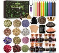 MUOIVG Fournitures de Sorcellerie Ensemble de Sorcellerie Kit de Sorcellerie Bougies Candle Magiques Colorées Pierre Naturelles Pièces de Cristal,Fleur Séchée Utilisé pour la Prière,Mantra,Magie