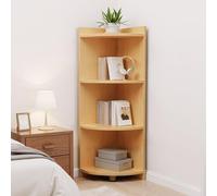 MUOLVSQ Bibliothèque triangulaire en bois massif, étagère de rangement, meuble d'angle posé au sol, salon, chambre à coucher (bois naturel, 4e étage/120 cm)