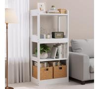 MUOLVSQ Étagères de rangement en chêne massif à plusieurs niveaux, parfaites pour les salons, les cuisines ou les vitrines d'entrée. Grande capacité de charge, style rustique moderne (blanc, 4 étages)