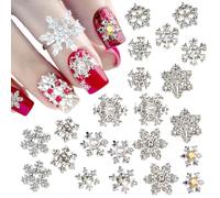 Muorruo 22 Pièces de Charms d'Ongles de Noël, Strass en Forme de Flocons de Neige Argentés pour Art des Ongles, Bijoux d'Ongles d'Hiver avec Perles Douces, Charms d'Ongles Étincelants de Noël avec