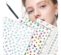 Muorruo 3 feuilles d'autocollants adhésifs pour le visage et les yeux, accessoires pour cheveux, bijoux de visage, strass, accessoires de festival, accessoires de fête, autocollants à strass, yeux,