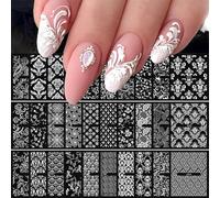 Muorruo 30 feuilles d'autocollants pour ongles en dentelle à motifs floraux, autocollants pour nail art 3D auto-adhésifs, blancs, stickers ongles rétro à motifs floraux en dentelle, accessoires de
