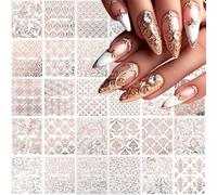 Muorruo 30 feuilles d'autocollants pour ongles en dentelle, stickers pour nail art floral, 3D autocollants pour ongles auto-adhésifs, rosé doré, motifs floraux rétro, accessoires pour ongles en