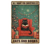 Muorruo Chat Affiche, Tout ce Que Je Veux pour Noël, ce sont des Chats et des Livres, Affiche Vintage, Art Mural bohème Hippie, Affiche Vintage, pour Maison, Bureau, Jardin, Magasin, café,