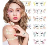 Muorruo Ensemble de 10 Tatouages Temporaires Papillon Pailleté, Tatouages Visage Ailes de Fée pour Fêtes d'Anniversaire, Cadeaux de Fête de Maquillage Fées, Accessoires de Costume pour Femmes