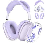 Muorruo Ensemble de 5 Coques en Silicone pour écouteurs AirPods Max, étuis de Protection à Motifs Floraux Transparents en TPU Souple pour Les Coussinets, Coque Transparente pour AirPods Max, Violet