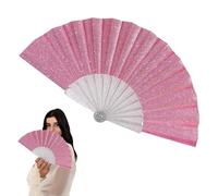 Muorruo Éventail Scintillant pour Femmes avec Nervure Transparente Brillante, Grand éventail Pliable pour Mariage, église, Festival, Danse, fête, Bal, Club, Rose