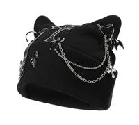 Muorruo Goth Cat Beanie, bonnet Goth accessoire punk avec oreilles de chat pour femmes, bonnets Y2k grunge gothique tricotés streetwear, bonnet femme avec chaîne, pour festivals, streetwear