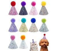 Muorruo Lot de 10 Mini Chapeaux de fête pour Animaux en Peluche, Chapeaux colorés avec Sequins, Petits Chapeaux Coniques réglables pour Les Petits Chiens, Chats et Petits Animaux