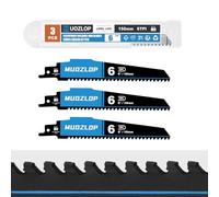 MUOZLOP 150 mm, 6 TPI Lames de Scie Carbure Carbure Sabre, 3 Pièces Lames de Scie Lame de Scie en Carbure pour Bois, Bois avec clous, Plastique (3, 6T/150mm)
