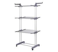 MUPAI Tancarville, 3 Niveaux en Acier Inoxydable Vêtements Pliables Airer avec 4 roulettes à Cintre, Sèche-Linge Support Rack Intérieur Blanchisserie Extérieure (Gris-Argent, 75x64x170cm)