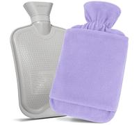 MUPAS Bouillotte Eau Chaude 2L, Housse polaire, Poche kangourou, Violet | Grande ouverture facile à remplir, bouillotte étanche, chaud & froid toute l'année, convient aux mains, pieds, dos et épaules