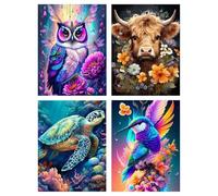 Mupmod Lot de 4 kits de broderie au point de croix avec motifs d'animaux - Kits de broderie au point de croix comptés estampillés colibri needlepoint comptés pour débutants, kit de broderie vache arts
