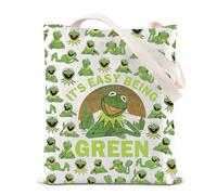 Muppet Sac fourre-tout inspiré du film Kermit Frog Cadeau It's Easy Being Sac en toile verte WDW Cadeau pour les fans, Fourre-tout Grenouille Vert, 35*40cm
