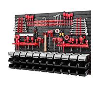 Mur à outils - 1152 x 780 mm - Système de rangement - Panneau perforé avec porte-outils et boîtes empilables avec couvercle - Étagère murale, étagère d'atelier, casiers de rangement (noir)