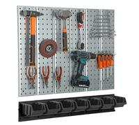 Mur à outils en métal - 78 x 72 cm - Système de rangement outillage avec porte-outils, crochets à outils et 7 boîtes empilables - 100 x 150 x 70 mm - Couleur : noir