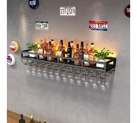 Mur à vin Moderne en métal, Porte-vin Bar avec Porte-Verre en Verre, Porte-Greffier à vin Rustique, Porte-Bouteille en Fer Multifonctionnel, pour décoration de Cuisine du Bar à la Maison (Couleur: