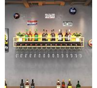 Mur à vin Moderne en métal, Porte-vin Bar avec Porte-Verre en Verre, Porte-Greffier à vin Rustique, Porte-Bouteille en Fer Multifonctionnel, pour décoration de Cuisine du Bar à la Maison (Couleur: