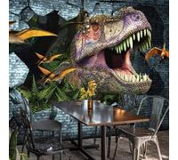 Mur Abstrait Rétro Vintage Animal Dinosaure Cubique Brisé Papier Peint 3D Installation Facile Intissé Tapisserie Bureau Salon Canapé Chambre Décoration Murale-200cm×140cm