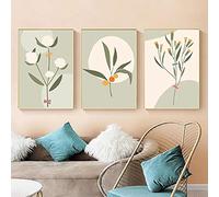 Mur Art Affiche Scandinave Plantes Vertes Feuille Toile Peinture Style Nordique Impression Minimaliste Salon Décoration (50x70cm/19,7 "x27.6") X3 No Frame