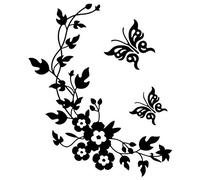 Mur Art Stickers Amovible Vinyle Noir Fleur Papillon Stickers Muraux Maison Déco Art Autocollants Durable et Utile