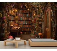 Mur d'accent pour un coin lecture dans une forêt fantaisiste, Décoration littéraire fantastique pour salon et chambre, Grand papier peint amovible 400x280cm (Non autocollant)