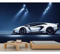 Mur d'Appartement de Voiture de Super Léger Blanc sous les Lumières de Scène - Papier Peint Décoratif Minimaliste Luxe pour Chambre à Coucher Salon 150x105cm (Non autocollant)