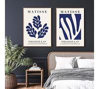 (Mur d'art) Affiches abstraites Peinture sur toile Matisse Ligne florale bleue Wall Art Print Image Photo Chambre Décor à la maison 50x70cm (50x70cm) 2pcs Sans cadre