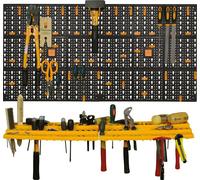 Ensemble de 2 panneaux et 2 niveaux de porte-outils avec 50 crochets, objets muraux de l'organisateur, 100% Made in Italy, 100x22h50 cm, couleur noire