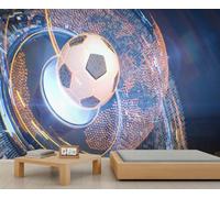 Mur de ballon de football Cyberpunk - Papier peint numérique à texture technologique pour décoration de salle de jeux et de cave à homme 100x100cm (Non autocollant)