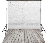 Mur de briques blanc avec plancher en bois Photographie de fond en vinyle Photo Toile de fond Studio Accessoires 1.6x2.3yd