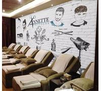 Mur De Briques Blanches Personnages Peints À La Main Salon De Coiffure Papier Peint 3D Installation Facile Intissé Tapisserie Bureau Salon Canapé Chambre Décoration Murale-250cm×170cm