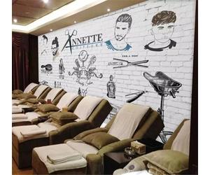 Mur De Briques Blanches Personnages Peints À La Main Salon De Coiffure Papier Peint 3D Installation Facile Intissé Tapisserie Bureau Salon Canapé Chambre Décoration Murale-250cm×170cm