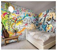 Mur De Briques Couleurs Graffitis Musique Rock Bar Café Papier Peint 3D Installation Facile Intissé Tapisserie Bureau Salon Canapé Chambre Décoration Murale-350cm×256cm