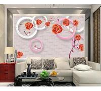 Mur De Briques Fleur D'Oiseau Géométrique Circulaire Papier Peint 3D Installation Facile Intissé Tapisserie Bureau Salon Canapé Chambre Décoration Murale-200cm×140cm