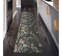 Mur de Briques Grises Tapis de Cuisine Devant Evier Antidérapant Lavable 60 x 180 cm, Mur en Pierre Rocheuse Tapis de Passage Interieur Entrée pour Salon Bureau Chambre à Coucher