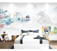 Mur De Briques Multicolore Plumes Élans Oiseaux En Vol Papier Peint 3D Installation Facile Intissé Tapisserie Bureau Salon Canapé Chambre Décoration Murale-350cm×256cm