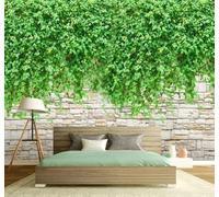 Mur De Briques Plantes Vertes Fraîches Vignes Papier Peint 3D Installation Facile Intissé Tapisserie Bureau Salon Canapé Chambre Décoration Murale-250cm×170cm