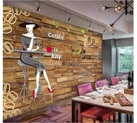 Mur De Briques Rétro Personnages Café Décor Industriel Papier Peint 3D Installation Facile Intissé Tapisserie Bureau Salon Canapé Chambre Décoration Murale-250cm×170cm